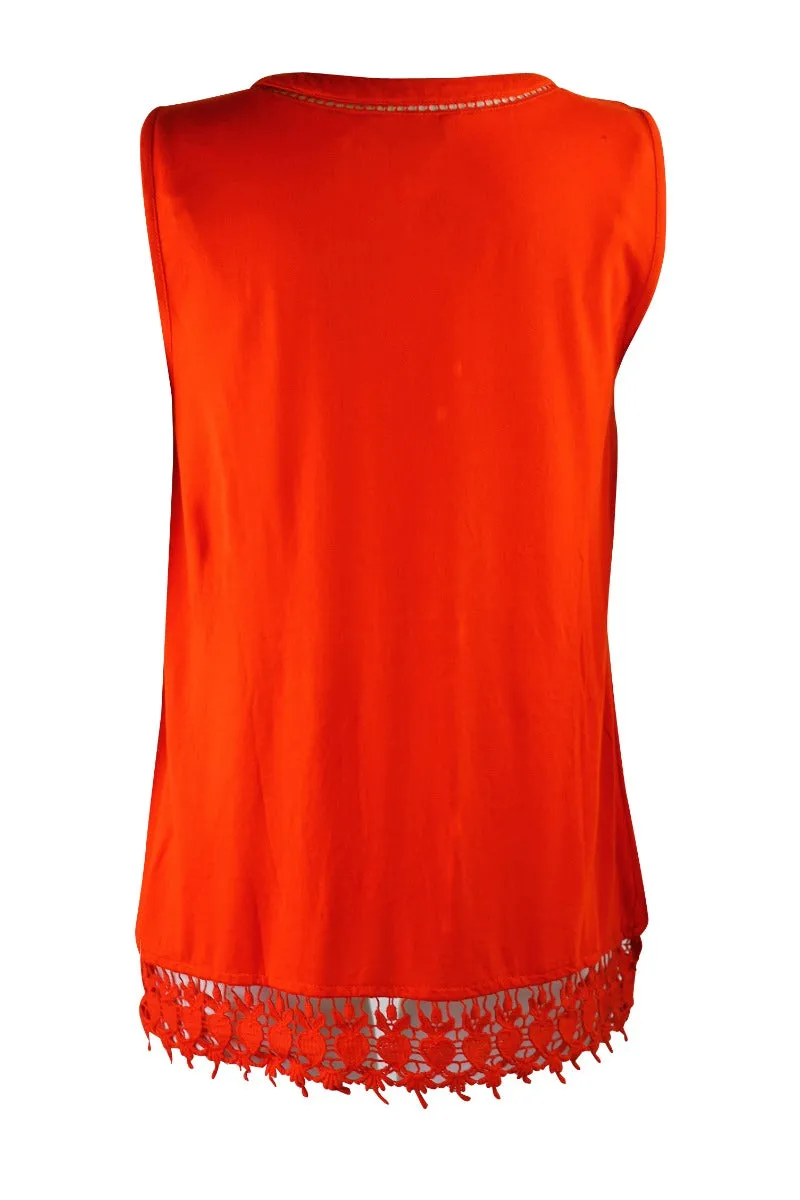 Burnt Orange Lace Trim Top
