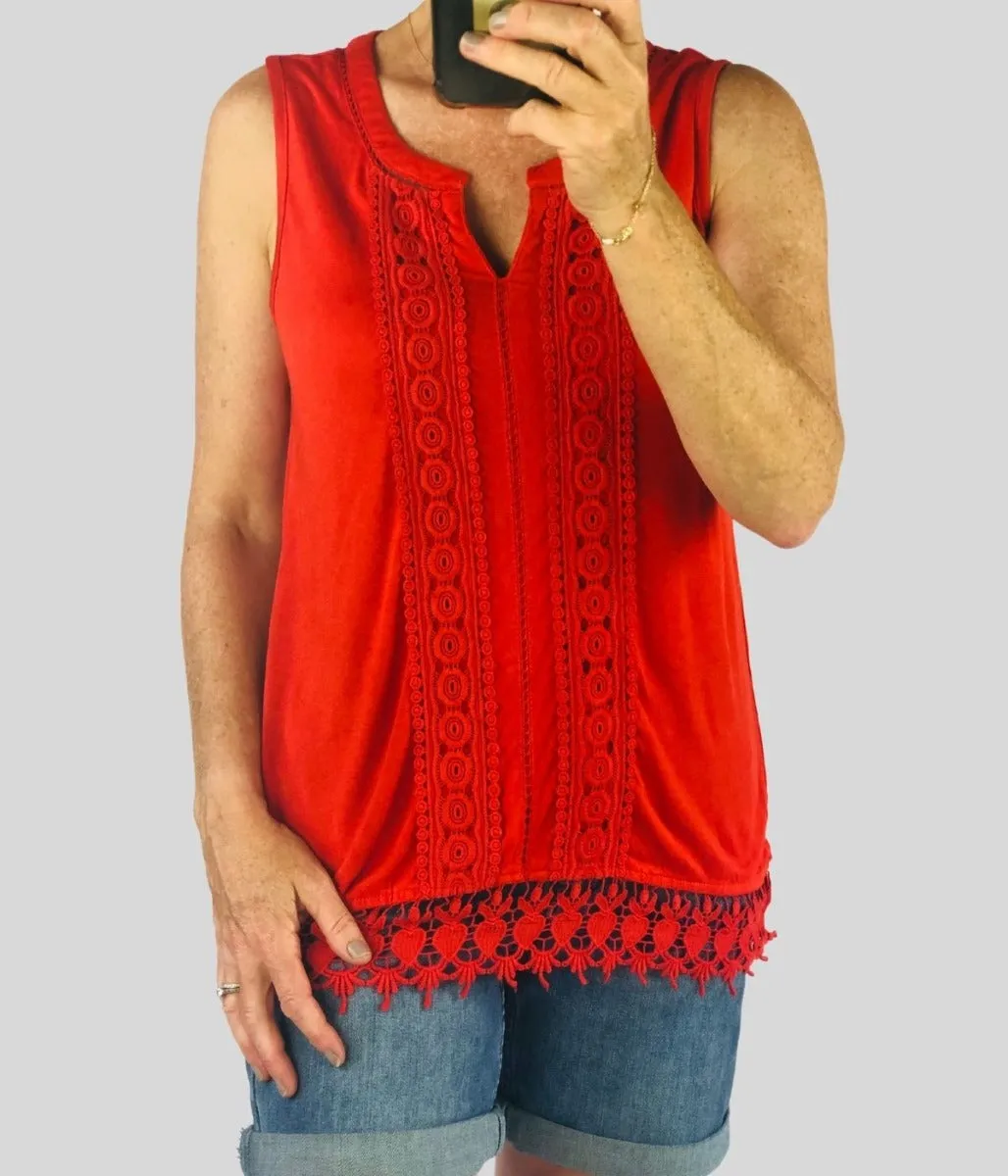 Burnt Orange Lace Trim Top