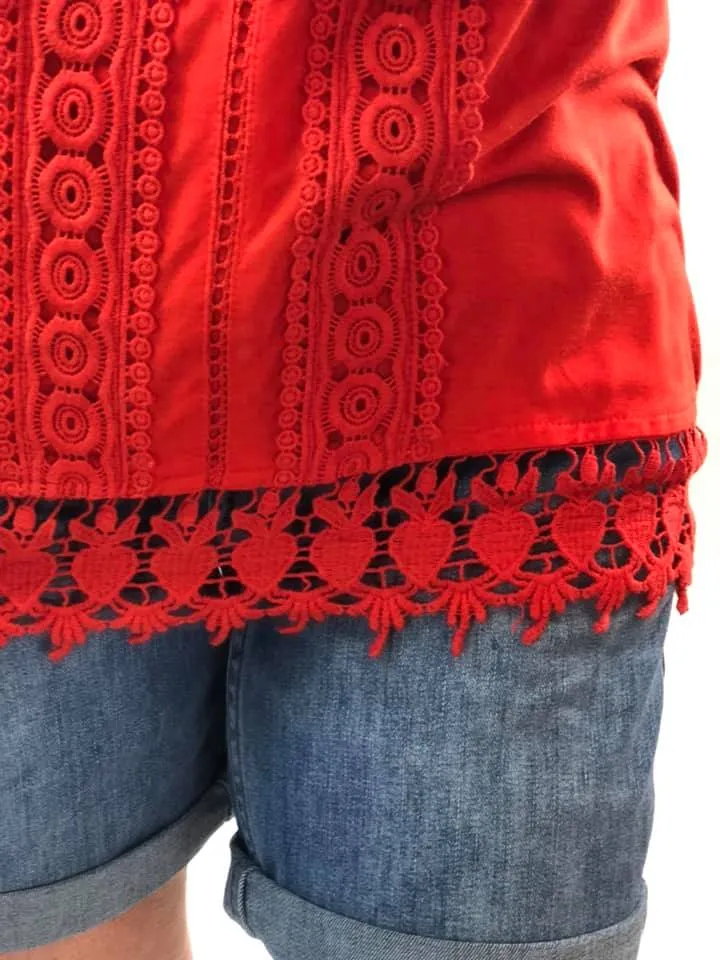 Burnt Orange Lace Trim Top