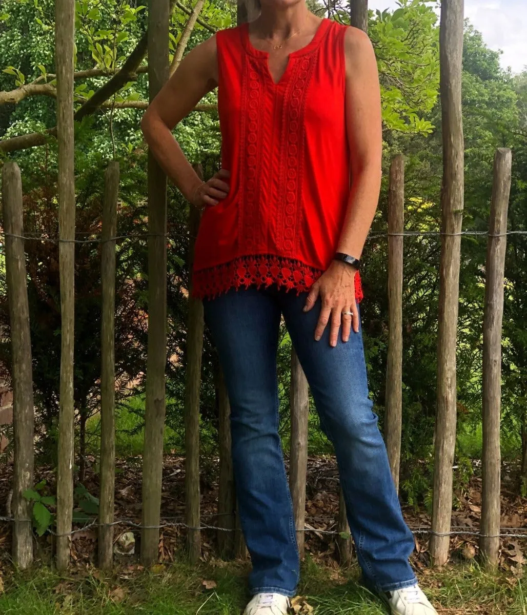 Burnt Orange Lace Trim Top