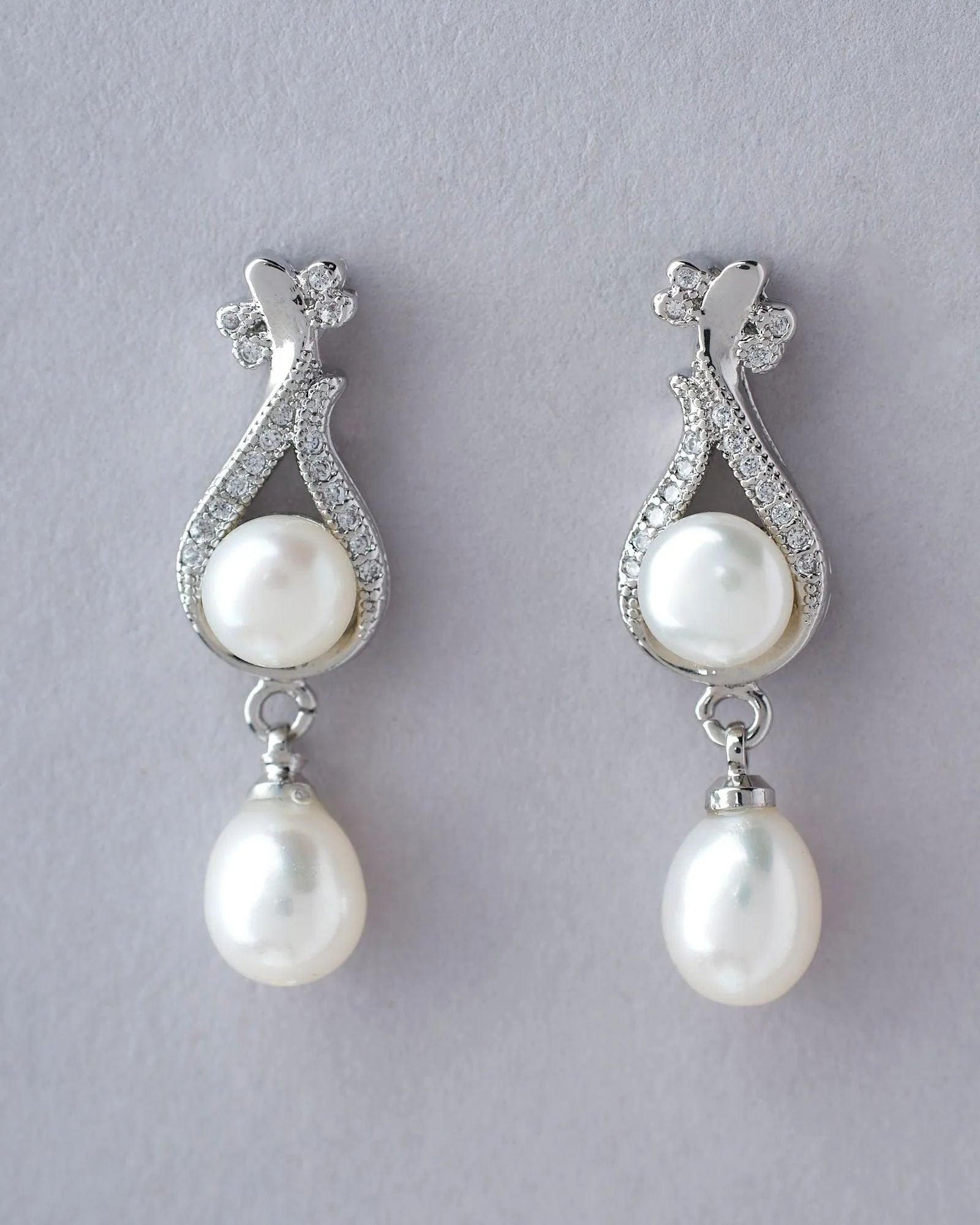 Delicate Snowflake Drop Pearl Earrings