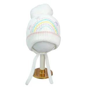 Little Surprise Box Cream Embroidered Rainbow Knitted Woolen Winter Cap/ Beanie For Kids.
