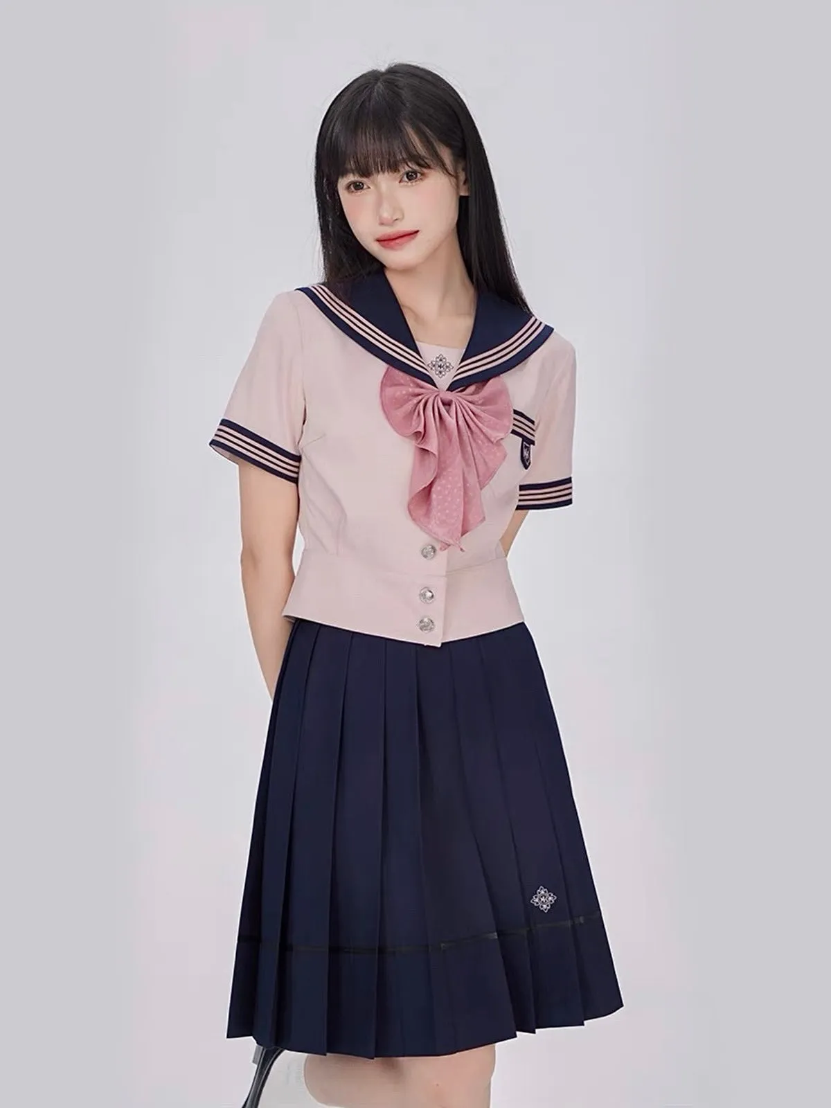 Sakura Petals Japanese Sailor Collar Short-sleeved JK Uniform Blouse