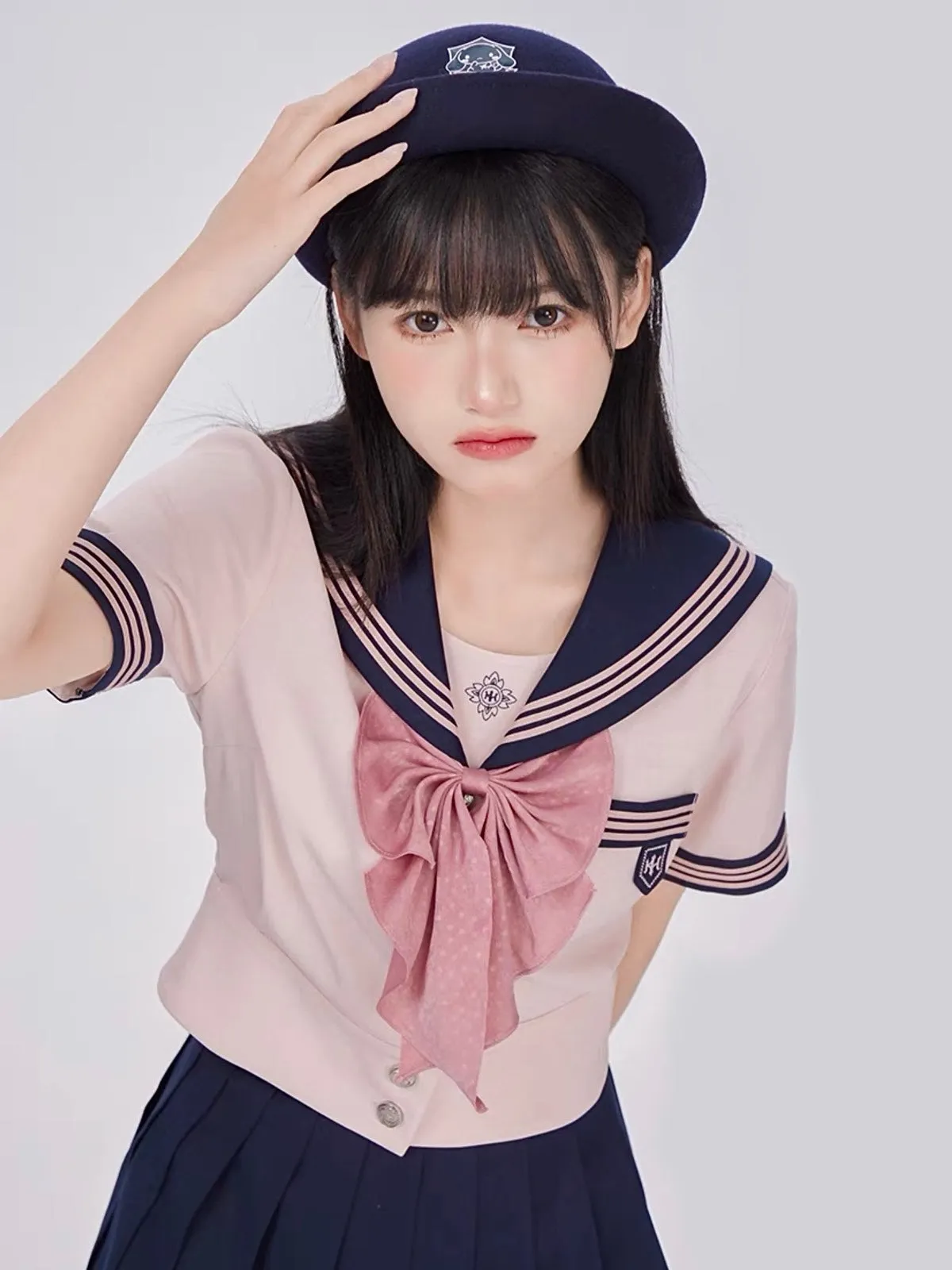 Sakura Petals Japanese Sailor Collar Short-sleeved JK Uniform Blouse