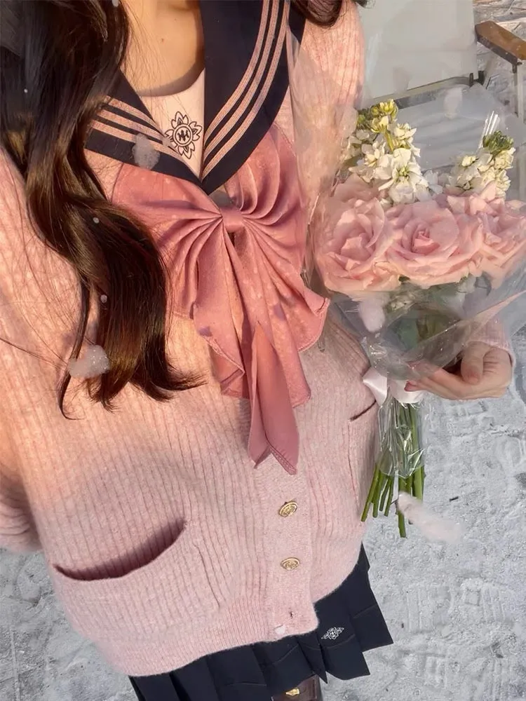 Sakura Petals Japanese Sailor Collar Short-sleeved JK Uniform Blouse