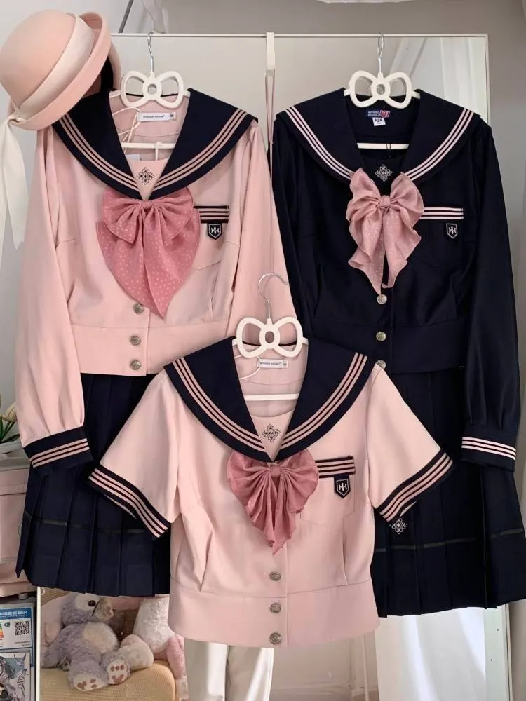 Sakura Petals Japanese Sailor Collar Short-sleeved JK Uniform Blouse