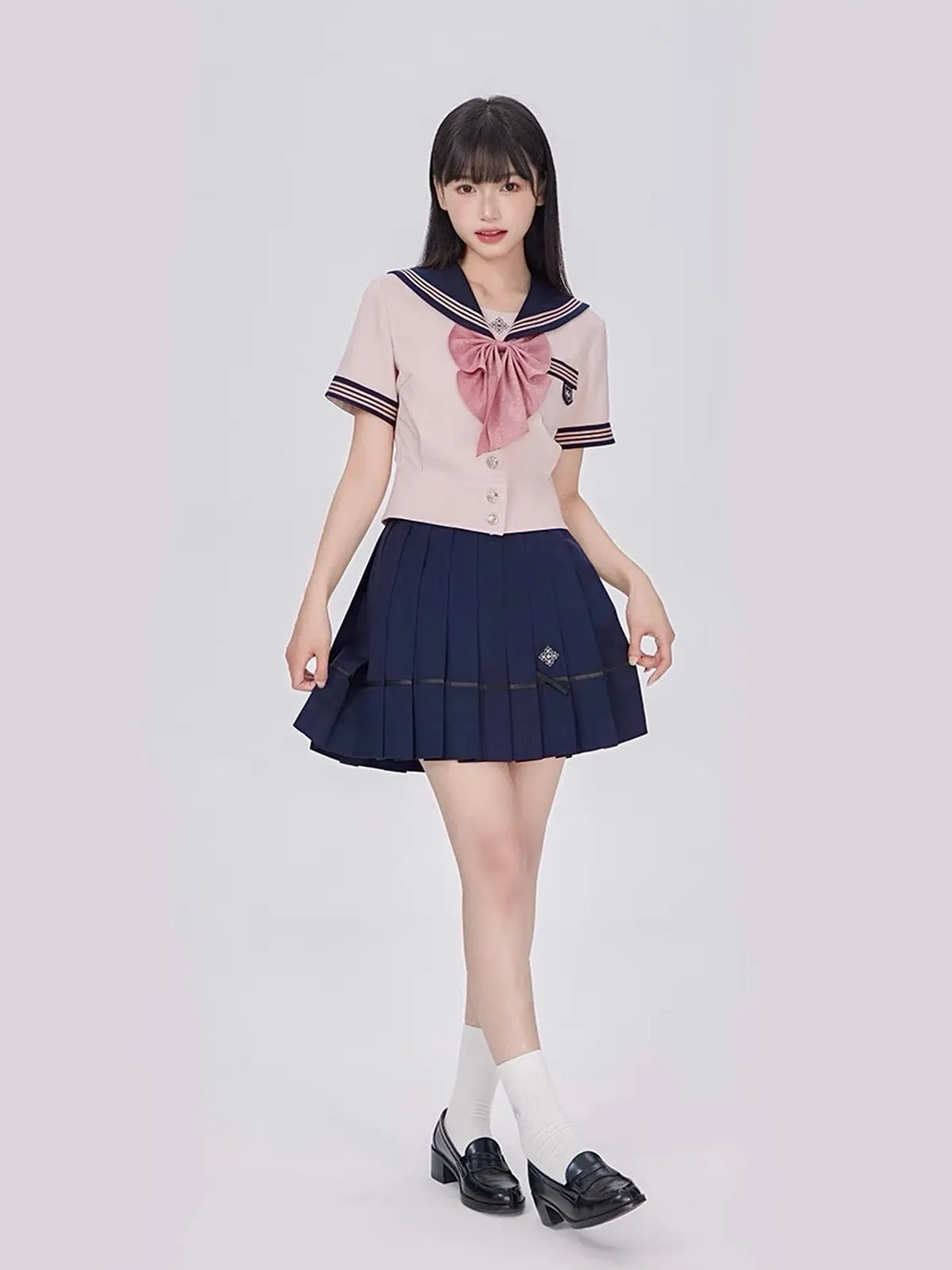 Sakura Petals Japanese Sailor Collar Short-sleeved JK Uniform Blouse
