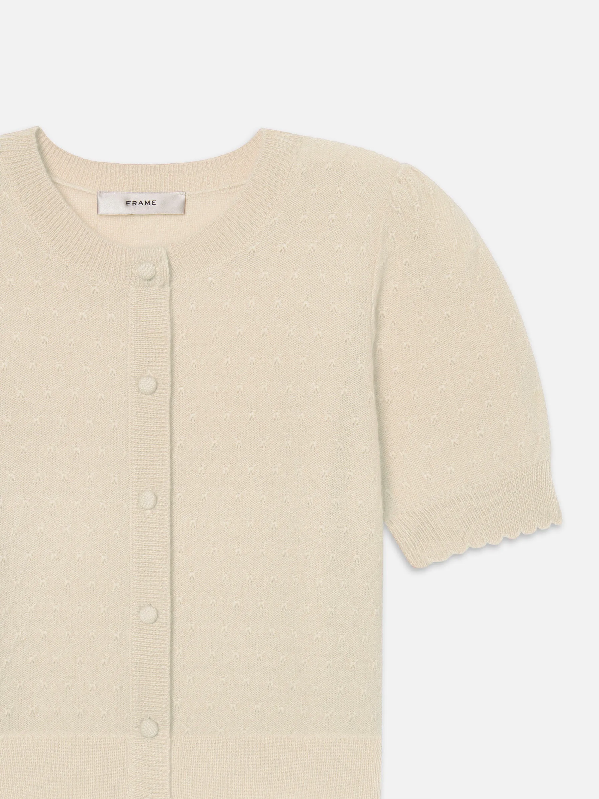 The Cashmere Pointelle Cardi -- Cream